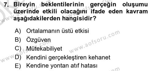 Psikoloji Dersi 2023 - 2024 Yılı Yaz Okulu Sınavı 7. Soru