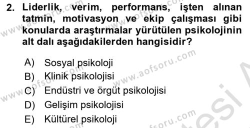 Psikoloji Dersi 2024 - 2025 Yılı (Vize) Ara Sınavı 2. Soru