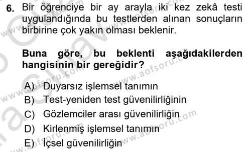 Psikoloji Dersi 2024 - 2025 Yılı (Vize) Ara Sınavı 6. Soru