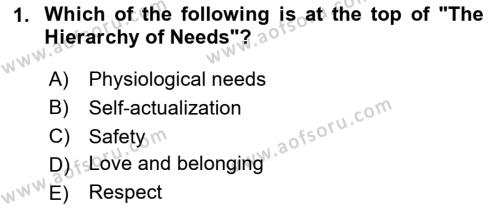 Psychology Dersi 2020 - 2021 Yılı Yaz Okulu Sınavı 1. Soru