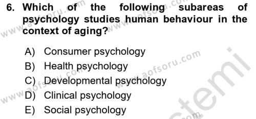Psychology Dersi 2020 - 2021 Yılı Yaz Okulu Sınavı 6. Soru