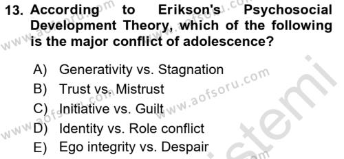 Psychology Dersi 2021 - 2022 Yılı (Final) Dönem Sonu Sınavı 13. Soru