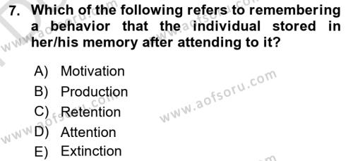 Psychology Dersi 2021 - 2022 Yılı (Final) Dönem Sonu Sınavı 7. Soru