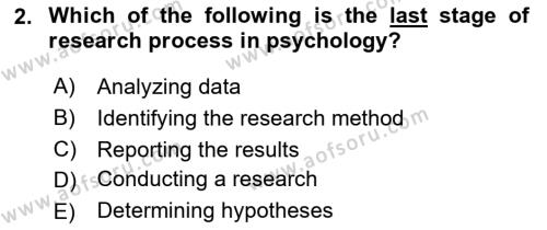 Psychology Dersi 2021 - 2022 Yılı Yaz Okulu Sınavı 2. Soru