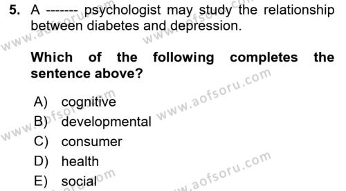 Psychology Dersi 2021 - 2022 Yılı Yaz Okulu Sınavı 5. Soru