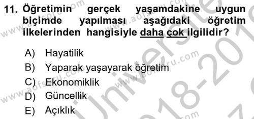 Eğitim Psikolojisi Dersi 2018 - 2019 Yılı Yaz Okulu Sınavı 11. Soru