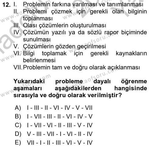 Eğitim Psikolojisi Dersi 2018 - 2019 Yılı Yaz Okulu Sınavı 12. Soru