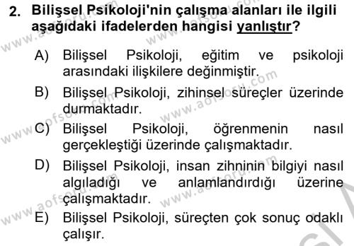 Eğitim Psikolojisi Dersi 2018 - 2019 Yılı Yaz Okulu Sınavı 2. Soru