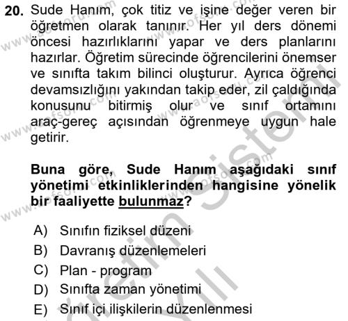 Eğitim Psikolojisi Dersi 2018 - 2019 Yılı Yaz Okulu Sınavı 20. Soru