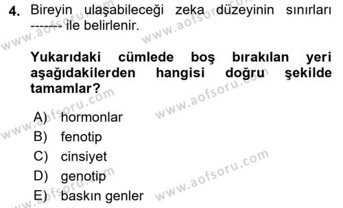 Eğitim Psikolojisi Dersi 2018 - 2019 Yılı Yaz Okulu Sınavı 4. Soru