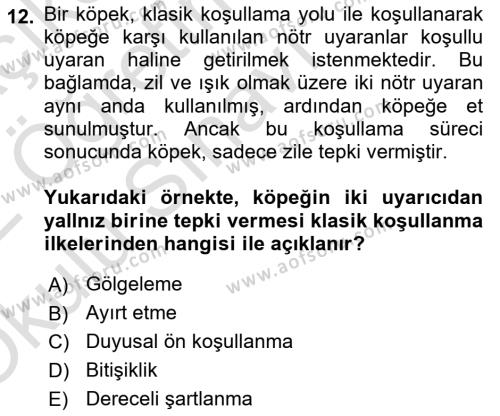 Eğitim Psikolojisi Dersi 2020 - 2021 Yılı Yaz Okulu Sınavı 12. Soru