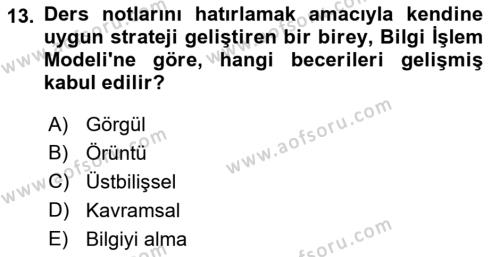 Eğitim Psikolojisi Dersi 2020 - 2021 Yılı Yaz Okulu Sınavı 13. Soru