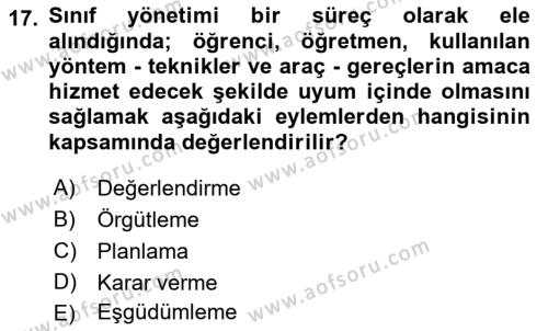 Eğitim Psikolojisi Dersi 2020 - 2021 Yılı Yaz Okulu Sınavı 17. Soru