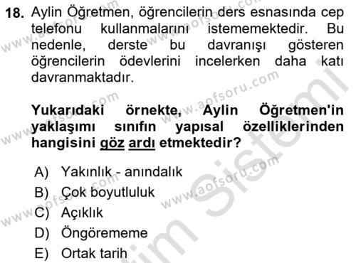 Eğitim Psikolojisi Dersi 2020 - 2021 Yılı Yaz Okulu Sınavı 18. Soru