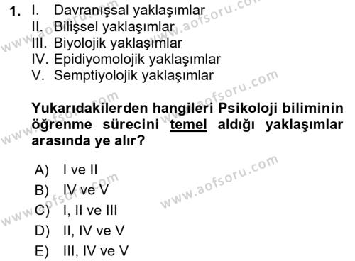 Eğitim Psikolojisi Dersi 2021 - 2022 Yılı (Final) Dönem Sonu Sınavı 1. Soru