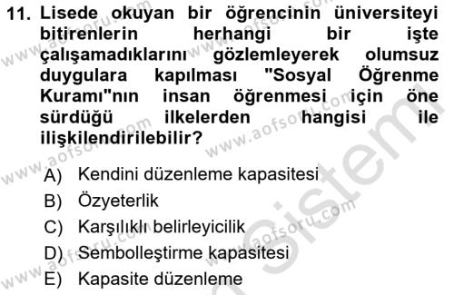 Eğitim Psikolojisi Dersi 2021 - 2022 Yılı (Final) Dönem Sonu Sınavı 11. Soru