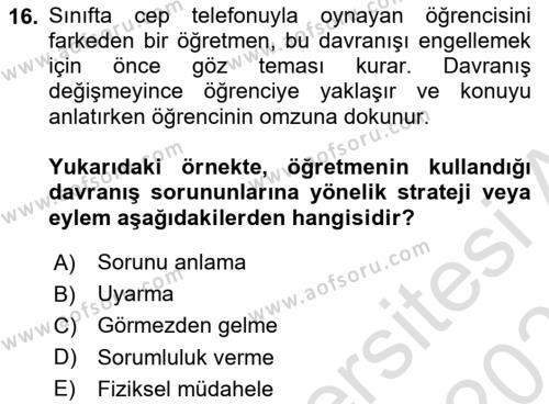 Eğitim Psikolojisi Dersi 2021 - 2022 Yılı (Final) Dönem Sonu Sınavı 16. Soru