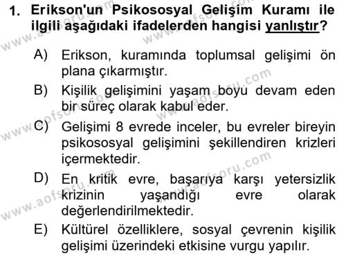 Eğitim Psikolojisi Dersi 2021 - 2022 Yılı Yaz Okulu Sınavı 1. Soru