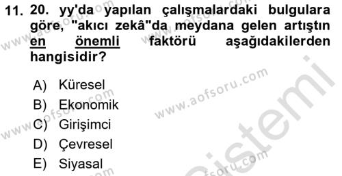 Eğitim Psikolojisi Dersi 2021 - 2022 Yılı Yaz Okulu Sınavı 11. Soru