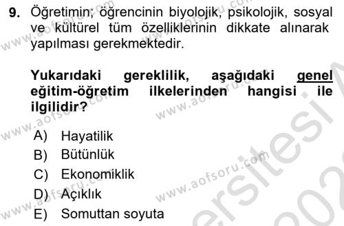 Eğitim Psikolojisi Dersi 2021 - 2022 Yılı Yaz Okulu Sınavı 9. Soru