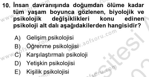 Eğitim Psikolojisi Dersi 2023 - 2024 Yılı (Vize) Ara Sınavı 10. Soru