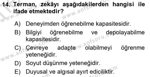 Eğitim Psikolojisi Dersi 2023 - 2024 Yılı (Vize) Ara Sınavı 14. Soru