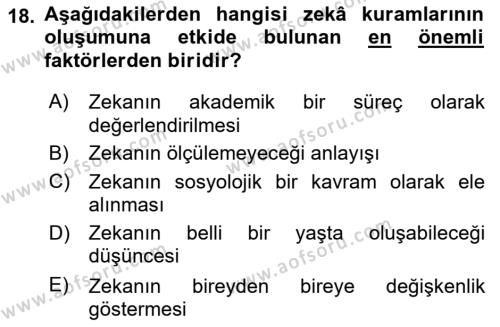 Eğitim Psikolojisi Dersi 2023 - 2024 Yılı (Vize) Ara Sınavı 18. Soru