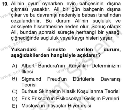 Eğitim Psikolojisi Dersi 2023 - 2024 Yılı (Vize) Ara Sınavı 19. Soru