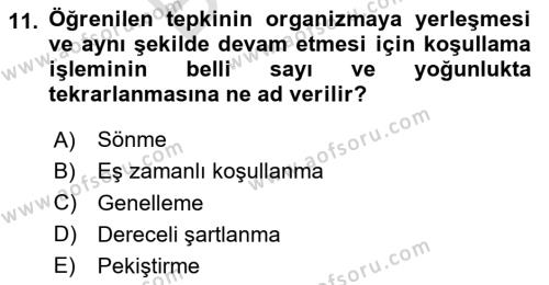 Eğitim Psikolojisi Dersi 2023 - 2024 Yılı (Final) Dönem Sonu Sınavı 11. Soru