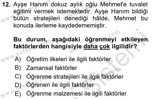 Eğitim Psikolojisi Dersi 2023 - 2024 Yılı (Final) Dönem Sonu Sınavı 12. Soru