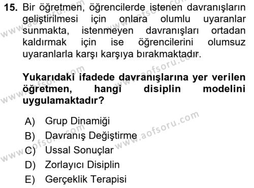 Eğitim Psikolojisi Dersi 2023 - 2024 Yılı (Final) Dönem Sonu Sınavı 15. Soru