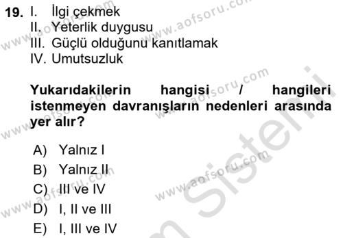 Eğitim Psikolojisi Dersi 2023 - 2024 Yılı (Final) Dönem Sonu Sınavı 19. Soru