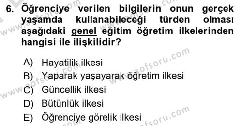 Eğitim Psikolojisi Dersi 2023 - 2024 Yılı (Final) Dönem Sonu Sınavı 6. Soru