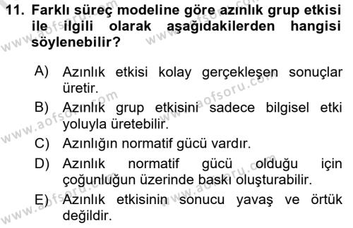 Sosyal Psikoloji 1 Dersi 2023 - 2024 Yılı (Vize) Ara Sınavı 11. Soru