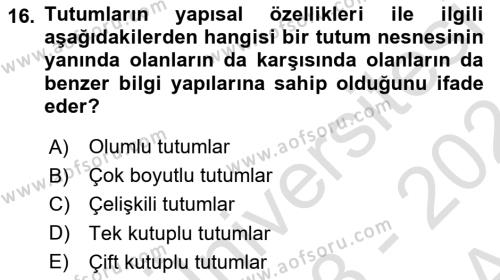 Sosyal Psikoloji 1 Dersi 2023 - 2024 Yılı (Vize) Ara Sınavı 16. Soru