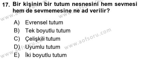 Sosyal Psikoloji 1 Dersi 2023 - 2024 Yılı (Vize) Ara Sınavı 17. Soru