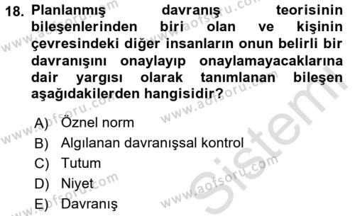 Sosyal Psikoloji 1 Dersi 2023 - 2024 Yılı (Vize) Ara Sınavı 18. Soru