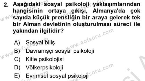 Sosyal Psikoloji 1 Dersi 2023 - 2024 Yılı (Vize) Ara Sınavı 2. Soru