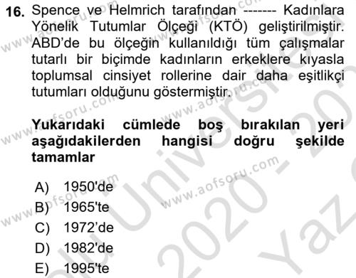 Sosyal Psikoloji 2 Dersi 2020 - 2021 Yılı Yaz Okulu Sınavı 16. Soru