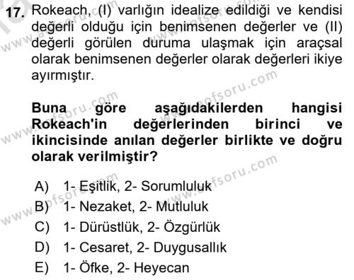 Sosyal Psikoloji 2 Dersi 2020 - 2021 Yılı Yaz Okulu Sınavı 17. Soru