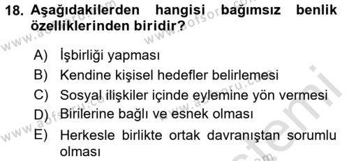 Sosyal Psikoloji 2 Dersi 2020 - 2021 Yılı Yaz Okulu Sınavı 18. Soru