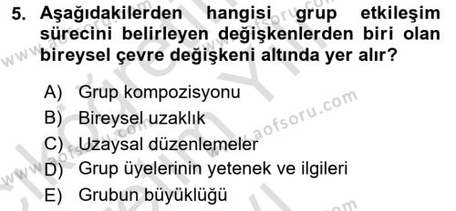 Sosyal Psikoloji 2 Dersi 2020 - 2021 Yılı Yaz Okulu Sınavı 5. Soru