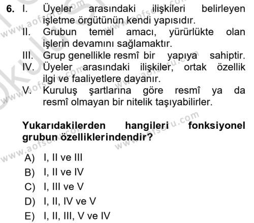 Sosyal Psikoloji 2 Dersi 2020 - 2021 Yılı Yaz Okulu Sınavı 6. Soru