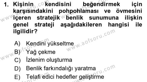 Sosyal Psikoloji 2 Dersi 2021 - 2022 Yılı (Vize) Ara Sınavı 1. Soru