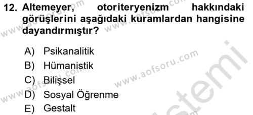 Sosyal Psikoloji 2 Dersi 2021 - 2022 Yılı (Vize) Ara Sınavı 12. Soru