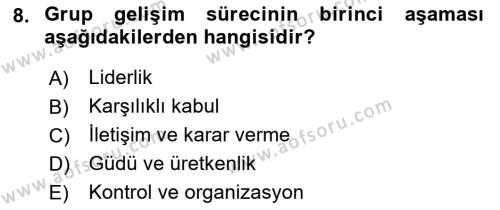 Sosyal Psikoloji 2 Dersi 2021 - 2022 Yılı (Vize) Ara Sınavı 8. Soru