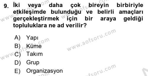 Sosyal Psikoloji 2 Dersi 2021 - 2022 Yılı (Vize) Ara Sınavı 9. Soru