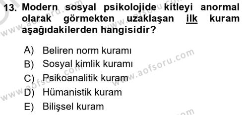 Sosyal Psikoloji 2 Dersi 2021 - 2022 Yılı Yaz Okulu Sınavı 13. Soru