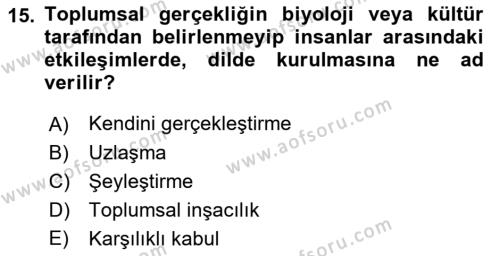 Sosyal Psikoloji 2 Dersi 2021 - 2022 Yılı Yaz Okulu Sınavı 15. Soru