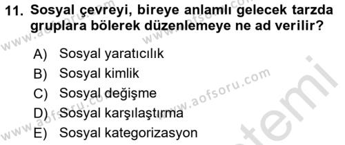 Sosyal Psikoloji 2 Dersi 2022 - 2023 Yılı Yaz Okulu Sınavı 11. Soru